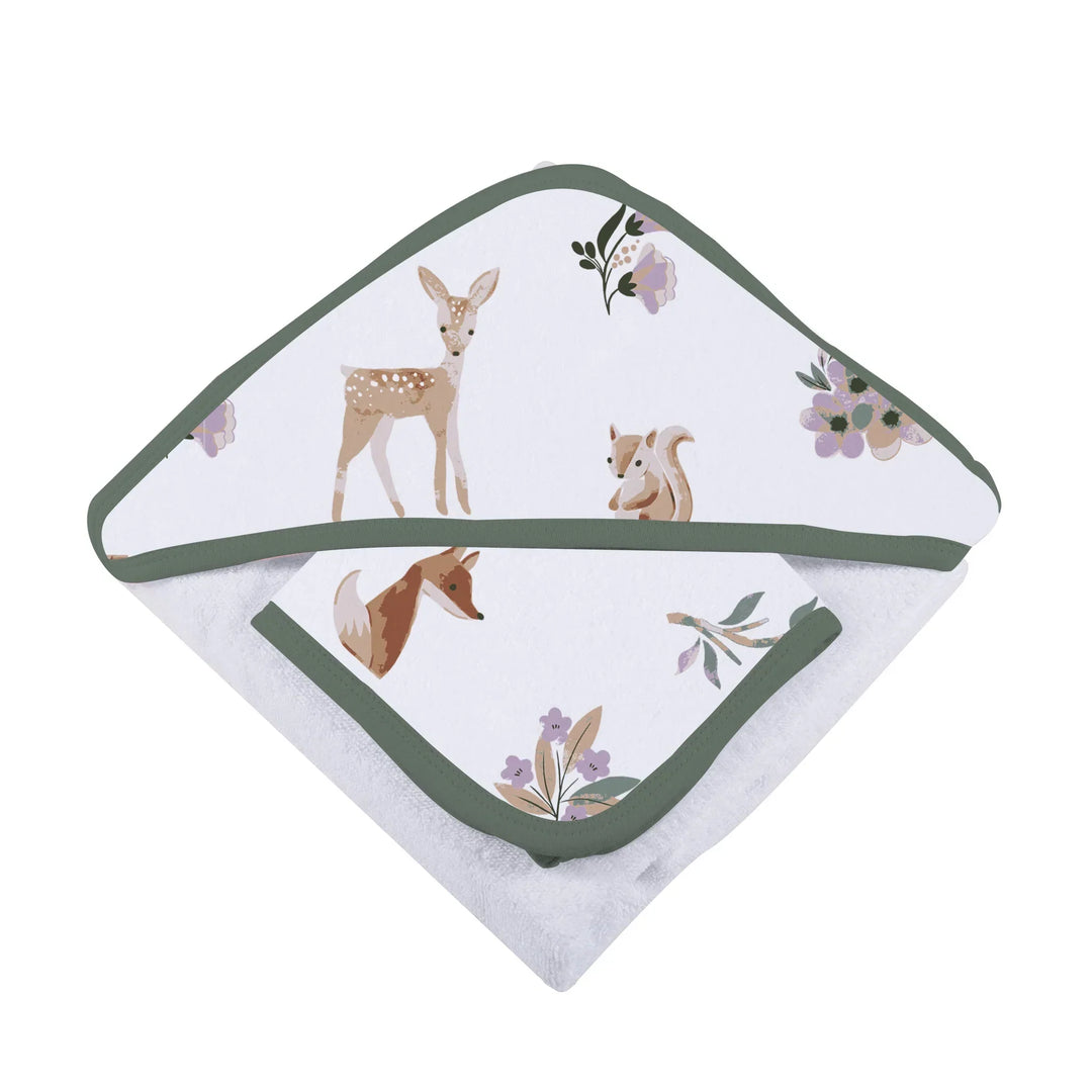 Sierra Fox and Deer Cotton Hooded Towel and Washcloth Set